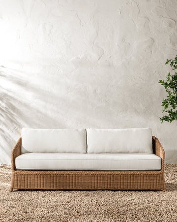 Haviland Outdoor Sofa with Perennials Taupe Stripe 88"
